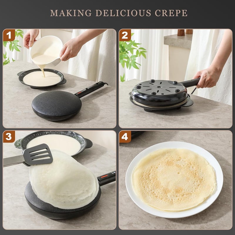 UVFAST Electric Instant Crepe Maker, 8 Inch Portable Electric Crepe Maker Machine & Non-Stick Coating, On/Off Switch & Automatic Temperature Control, Compact Crepe Maker, Black - Image 2